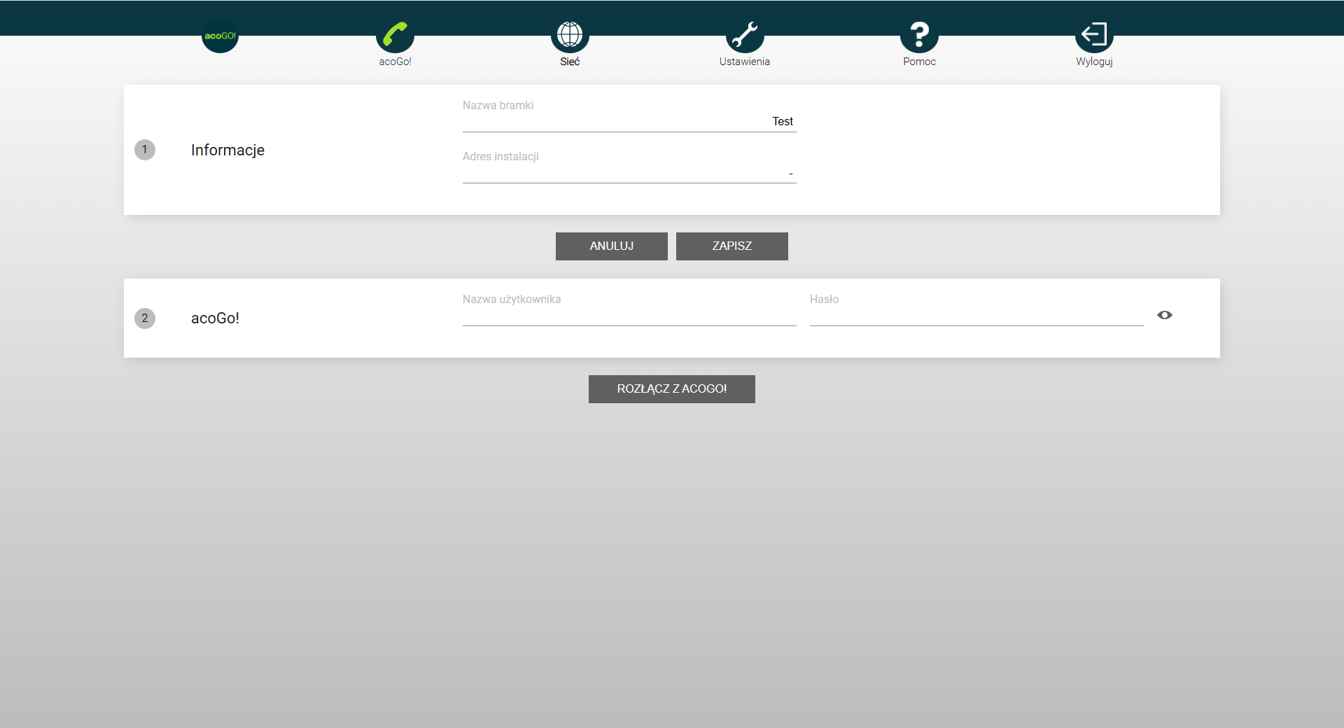 Strona startowa bramki