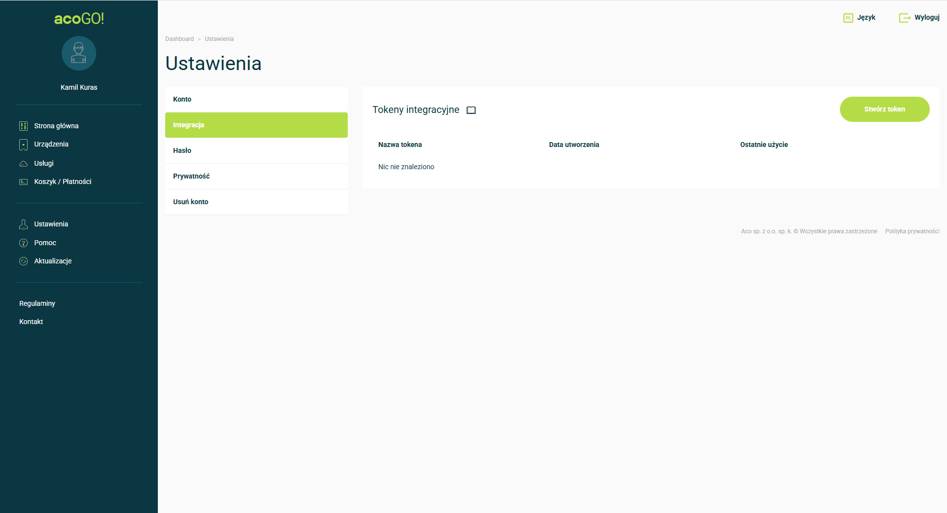Portal ustawienia integracje